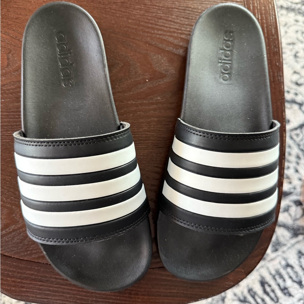 Adidas Black and White Slide Sandals